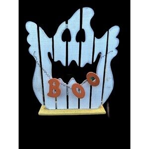 Halloween Ghost Carved and Painted BOO sign Wood Art Decoration Rustic 22”x18”